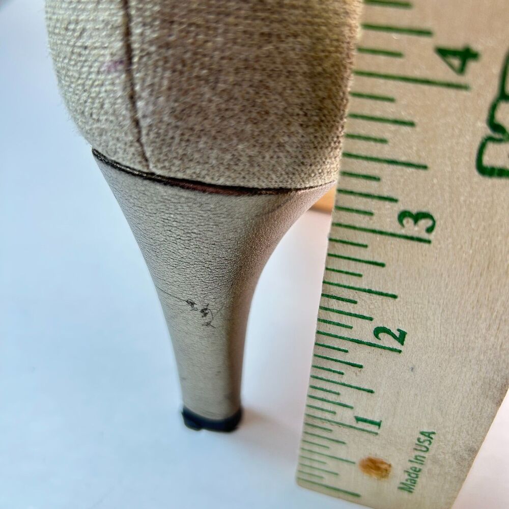 Stuart Weitzman Women's Beige Linen Leather Peep-toe High Heel Pump Size 11 - Picture 15 of 16